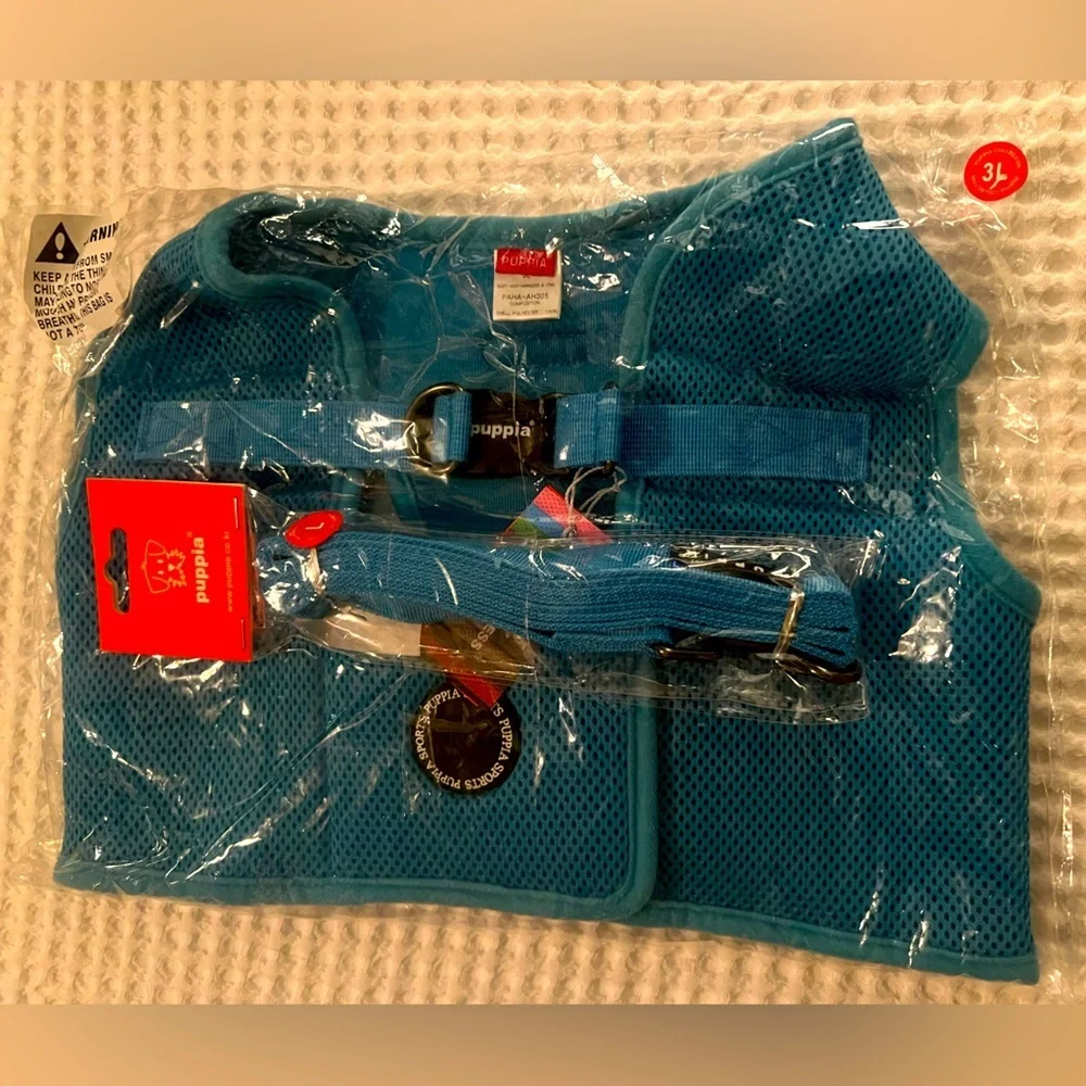 4/$20 🦋 NWT Puppia Vest Polyester Step In Dog Harness & Leash Sky Blue 3L XXXL